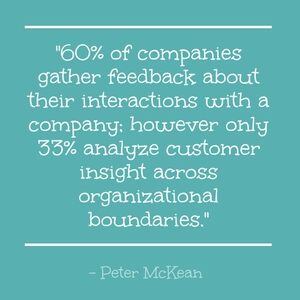 "60% of companies gather feedback about their interactions with a company; however only 33% analyze customer insight across organizational boundaries." - Peter McKean